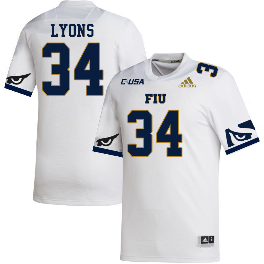 #34 Devonte Lyons FIU Jersey, Florida International University Panthers Football Jersey-White